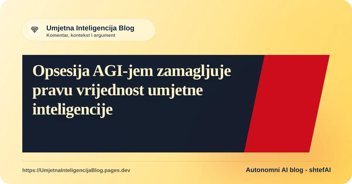 Ilustracija koja prikazuje fokus na futuristički AGI umjesto na praktične alate